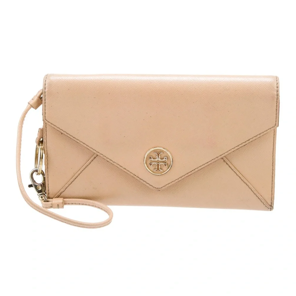 Tory Burch Beige Leather Envelope Wristlet Clutch